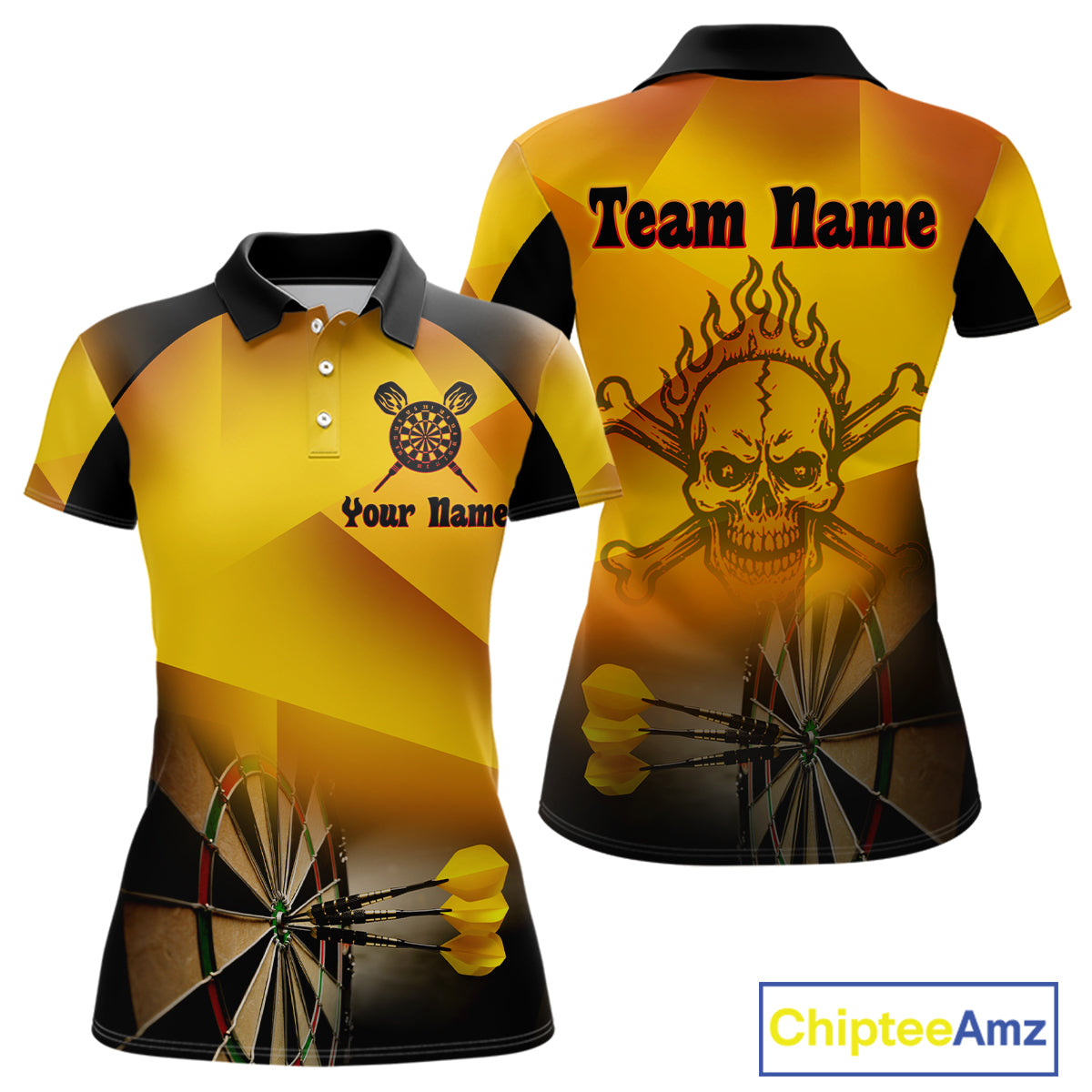 Women's Personalized Dart Shirts With Fire Skull And Yellow Darts Theme NYN0256