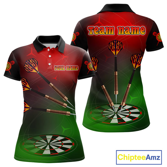 Women’s Personalized Darts Shirts With Multi-Color Dartboard And Flame Dart Arrows NYN0260
