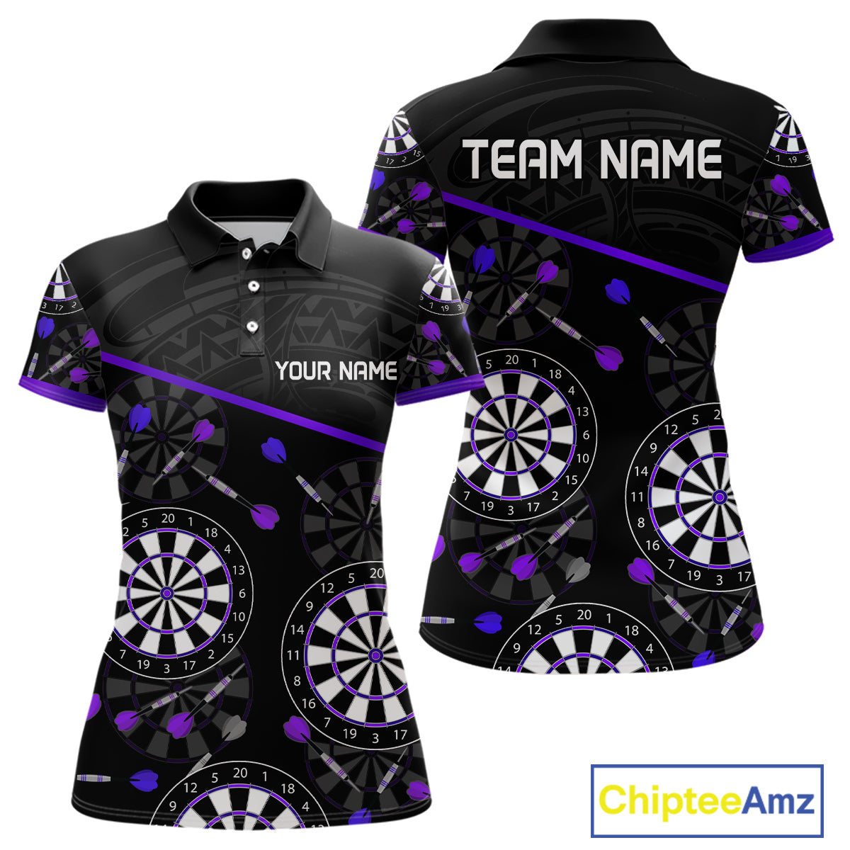 Women's Custom Darts Shirt With Purple-Black Dartboard And Arrows Pattern NYN0264