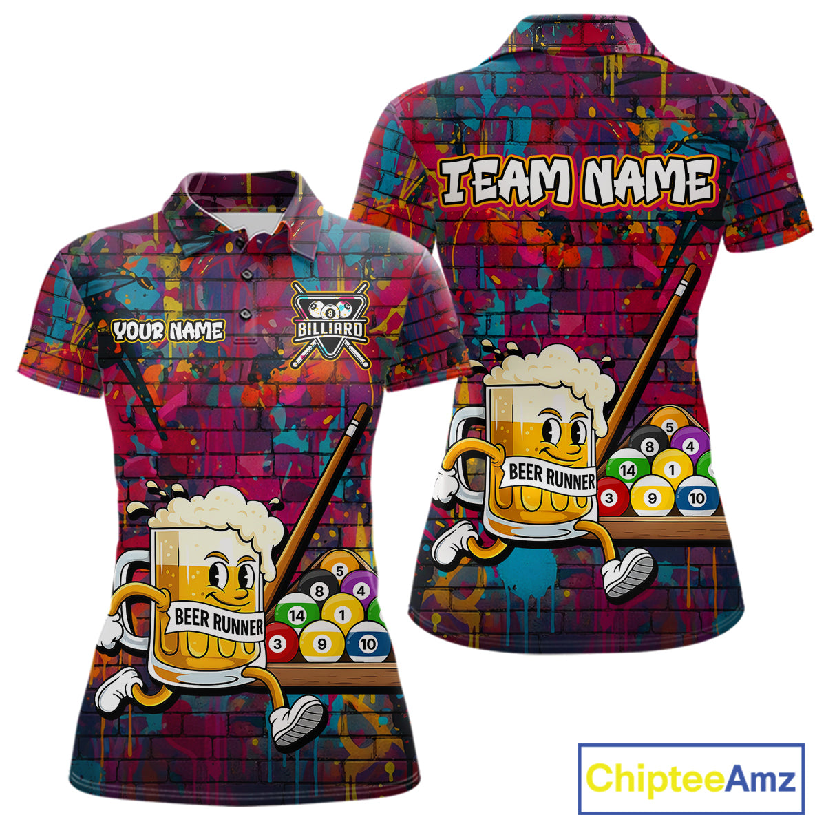 Funny Beer Play Pool 8 Ball Women's Billiard Team Shirt Custom Colorful Splatter Billiard Attire NYN2476