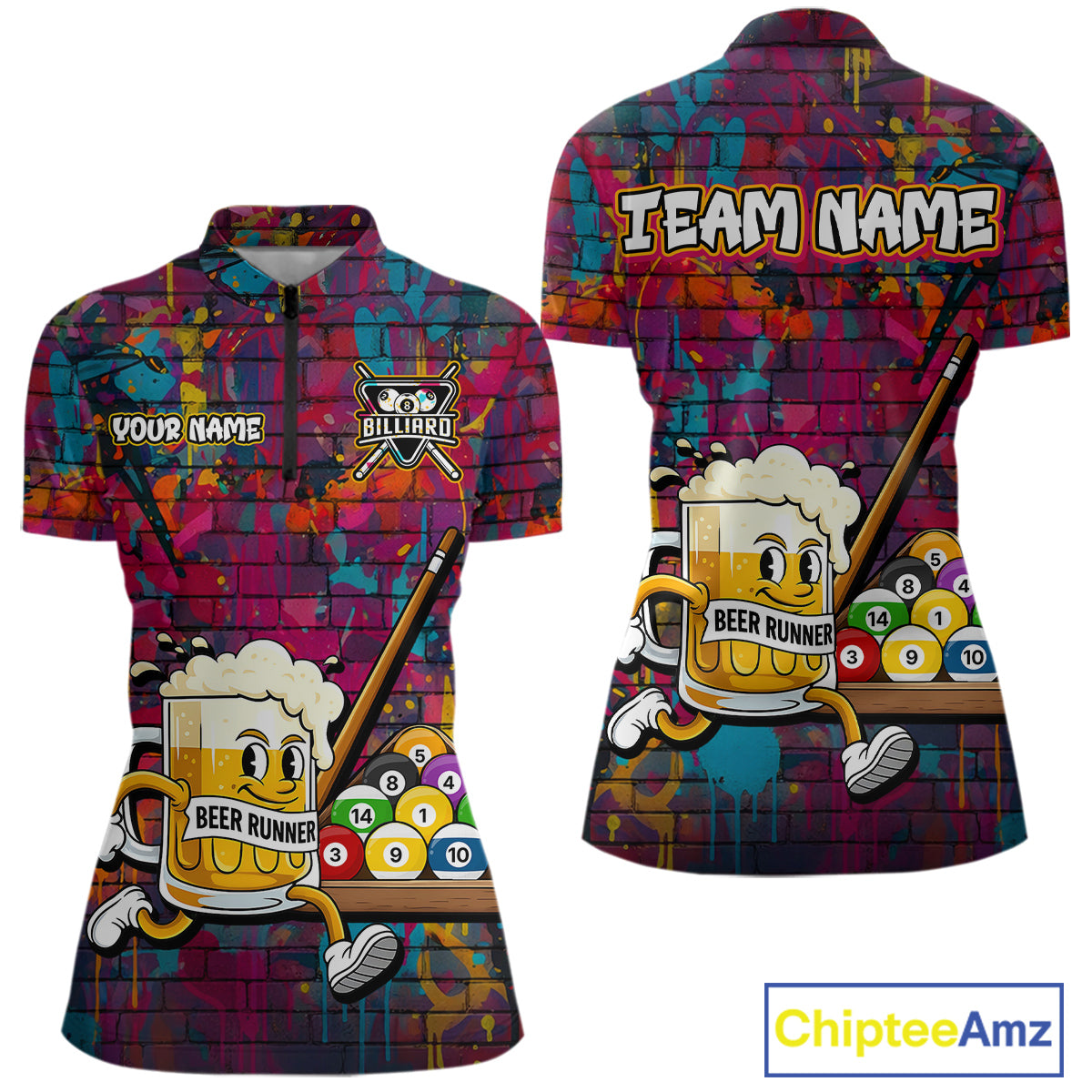 Funny Beer Play Pool 8 Ball Women's Billiard Team Shirt Custom Colorful Splatter Billiard Attire NYN2476