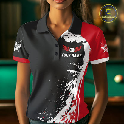 Funny Rooster Play Pool 8 Ball Women's Billiard Shirt Custom Billiard Polo & 1/4 Zip Attire|Red NYN2478