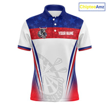 Load image into Gallery viewer, Men's funny bull American flag dart polo shirt mockup patriotic dart jersey
