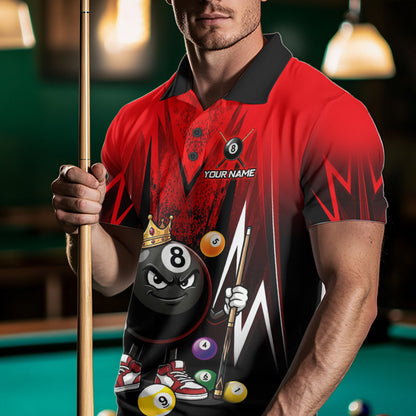 Black & Red Funny Crown 8 Ball Billiard Shirt For Men Custom 8 Ball Pool Polo & 1/4 Zip Jersey NYN3785