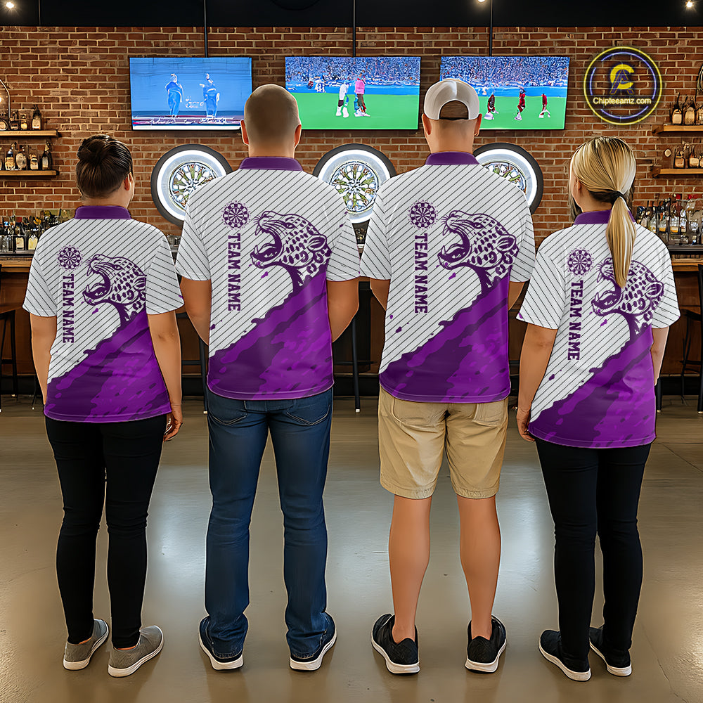 Personalized White And Purple Striped Leopard Darts Quarter-Zip Shirts For Women Dart Team Jerseys NYN2199