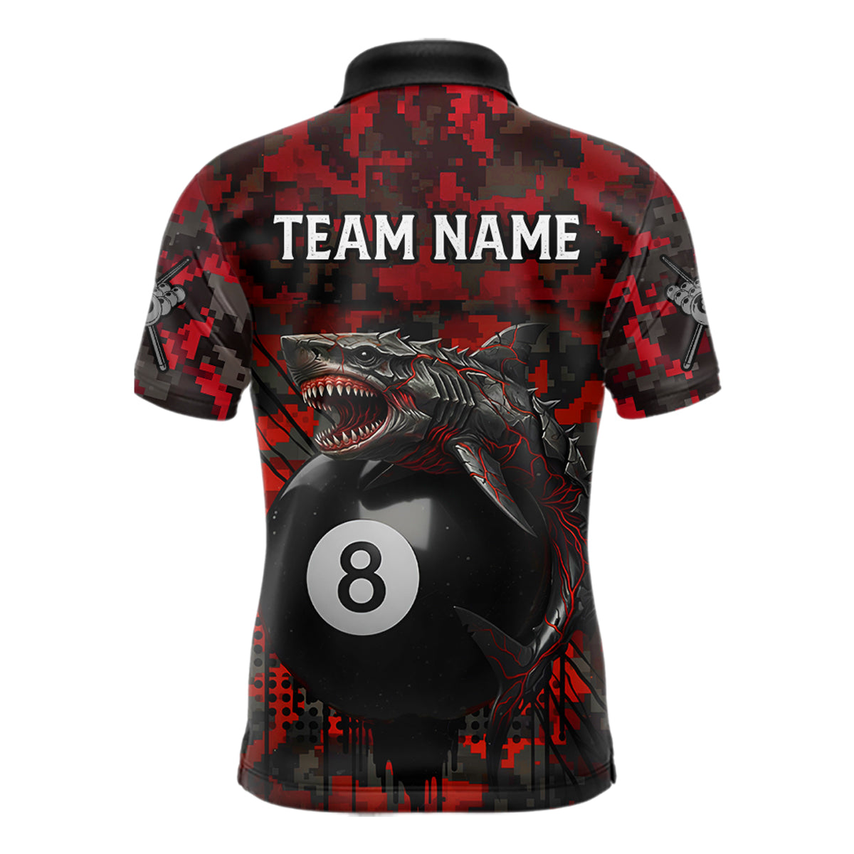 Horror Shark Play Pool 8 Ball Men's Billiard Team Shirt Custom Red Camouflage Billiard Attire NYN2499