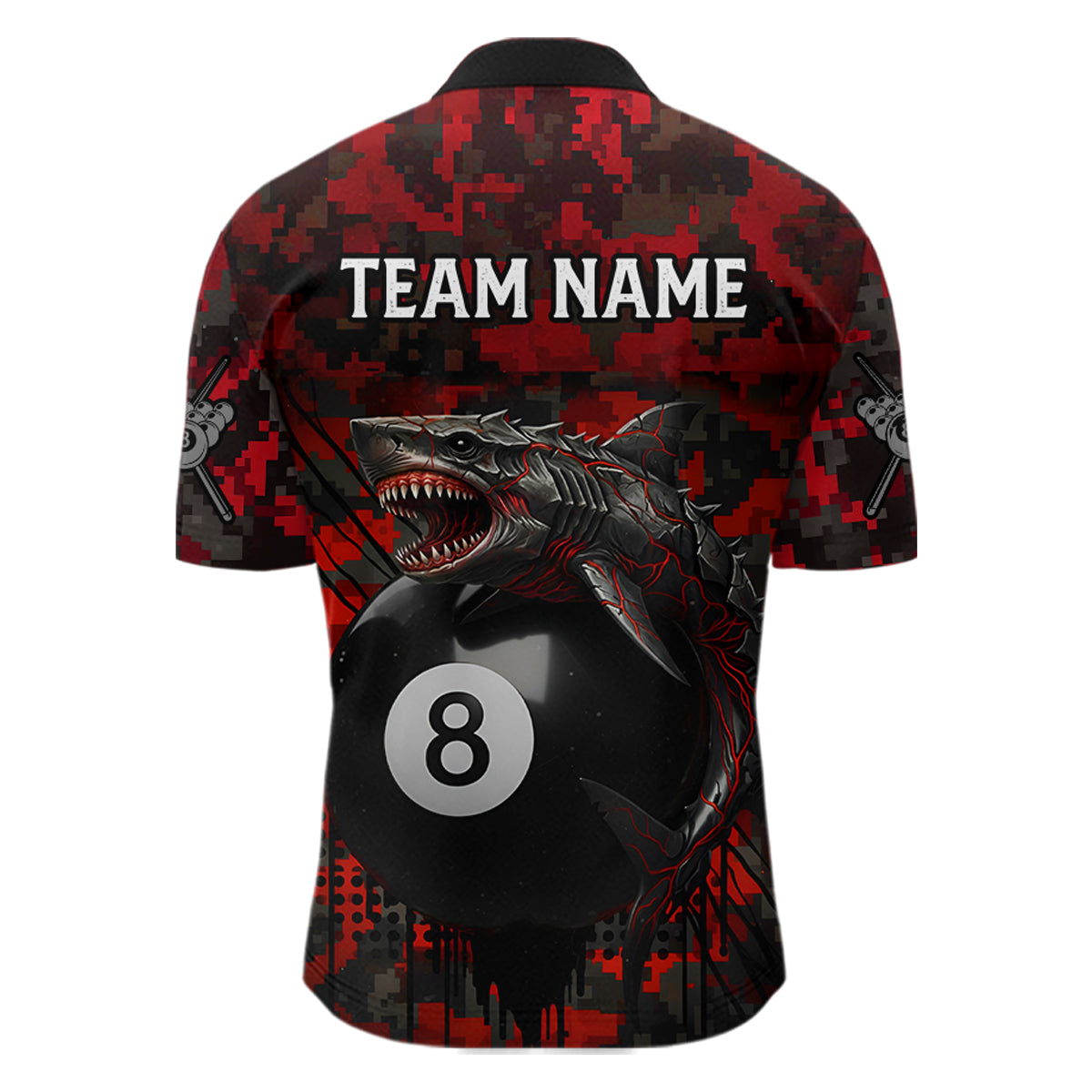 Horror Shark Play Pool 8 Ball Men's Billiard Team Shirt Custom Red Camouflage Billiard Attire NYN2499