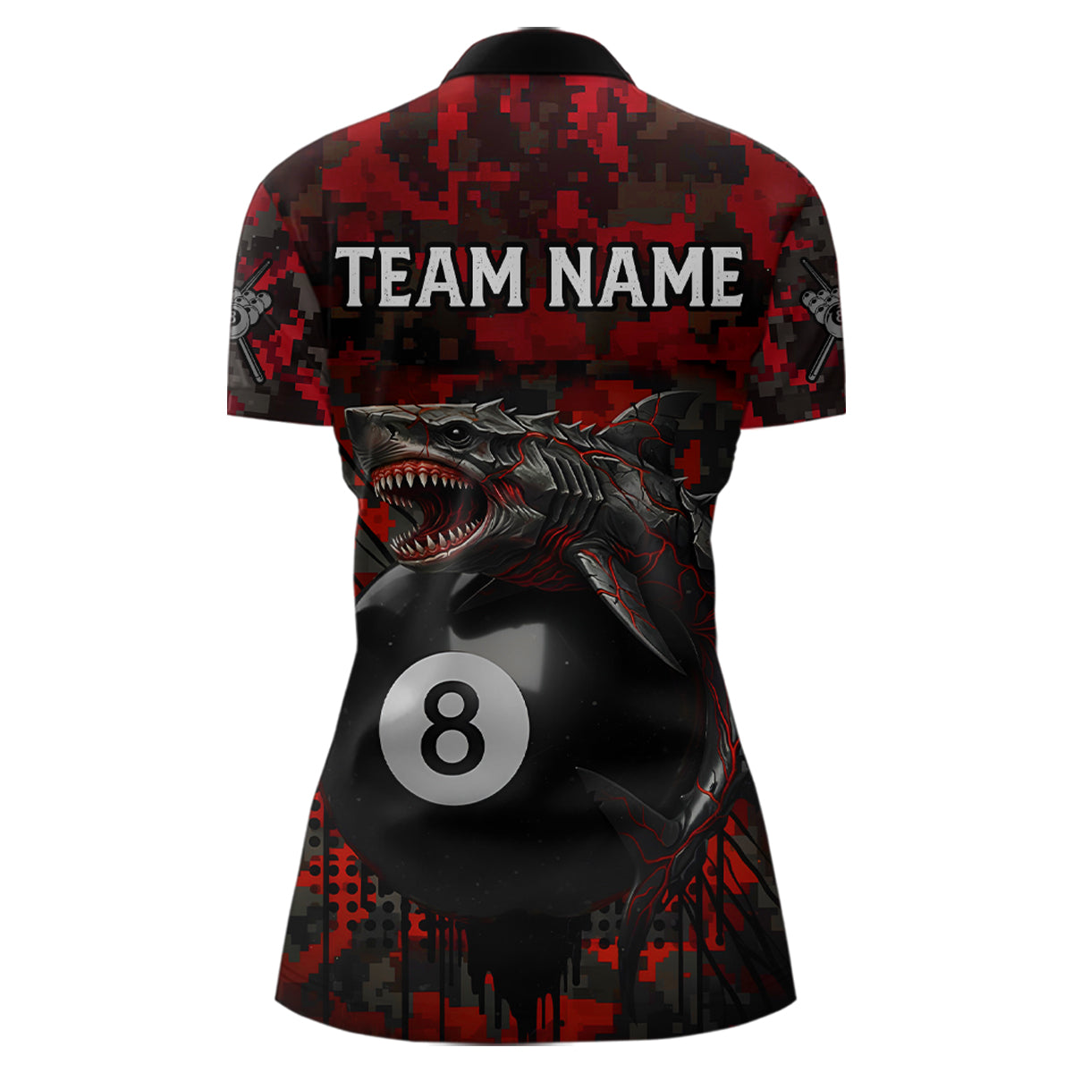 Horror Shark Play Pool 8 Ball Women's Billiard Team Shirt Custom Red Camouflage Billiard Attire NYN2499