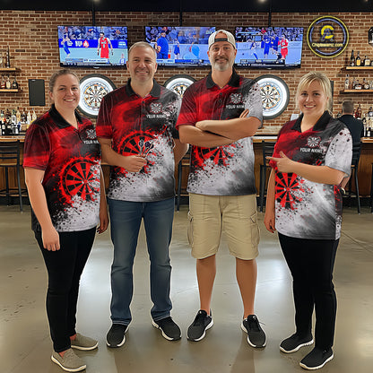Custom Grey & Red Grunge Paint Dartboard Darts Polo Shirt For Men Outfit Dart Team Jerseys NYN2509