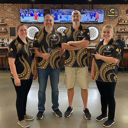 Black And Gold Tribal Human Play Dartboard Darts Quarter-zip Shirt Personalized Dart Jerseys For Women NYN2518