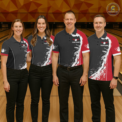 Personalized Funny Rooster Bowling Polo & 1/4-Zip Shirts For Women Splatter Bowling Team Jersey NYN2725