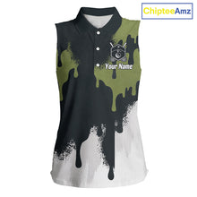 Load image into Gallery viewer, White, Green And Gray Dripping Golf Sleeveless Polo Shirts For Women Personalized Team Name Golf Clothes NYN3251