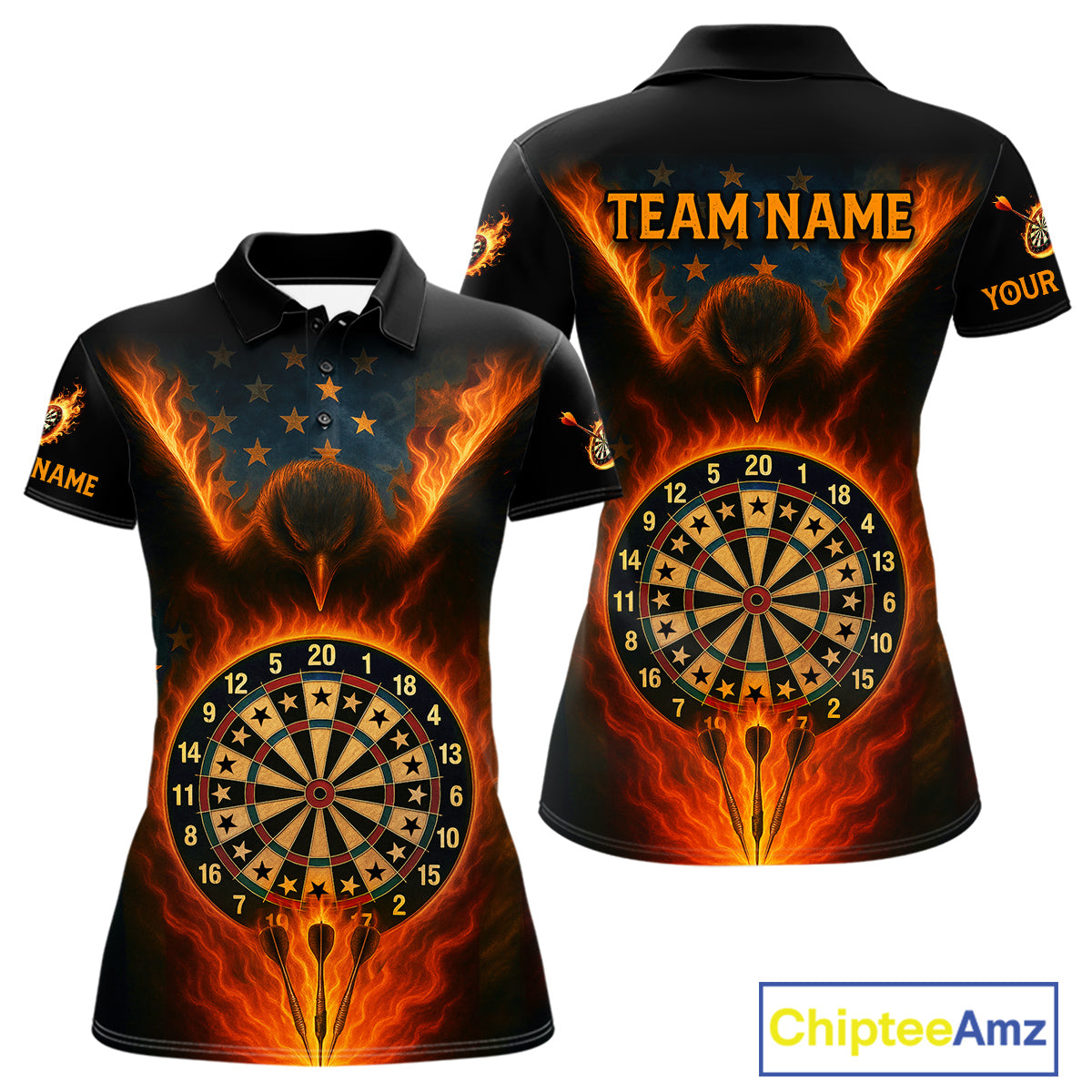 Women's US Flag Patriotic Darts Shirt Personalized Flame Eagle Dartboard Dart Team Jerseys NYN1129