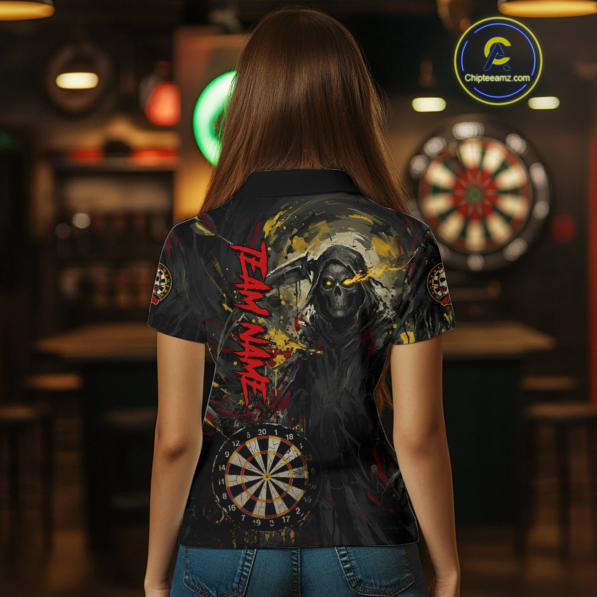 Custom Red Yellow Splatter Grim Reaper Men Darts Polo Shirt Cracked Dart Jerseys NYN1980