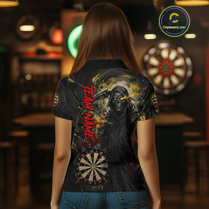 Custom Red Yellow Splatter Grim Reaper Men Darts Polo Shirt Cracked Dart Jerseys NYN1980