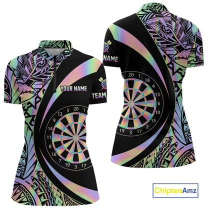 Black & Holographic Rainbow Tribal Dartboard Darts Quarter-Zip Shirt For Women Custom Dart Team Jerseys NYN2522