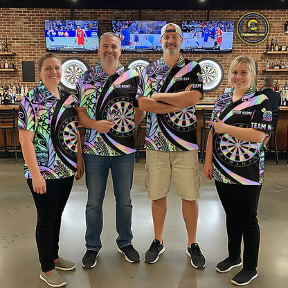 Black & Holographic Rainbow Tribal Dartboard Darts Polo Shirt For Men Custom Dart Team Jerseys NYN2522