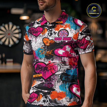 Colorful Heart Graffiti Dartboard Men Darts Polo Shirt Custom Couple Dart Valentine Jerseys NYN2528