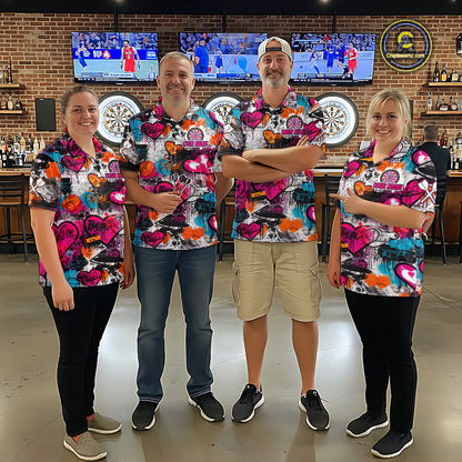 Colorful Heart Graffiti Dartboard Men Darts Polo Shirt Custom Couple Dart Valentine Jerseys NYN2528