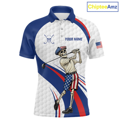 American Flag Golf Polo Shirts For Men Custom Skeleton Golfer Patriot Golf Team Clothing NYN3264