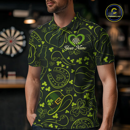Heart Shamrock Dartboard St Patrick's Day Men Darts Polo Shirt Custom Darts Couple Jersey NYN2530