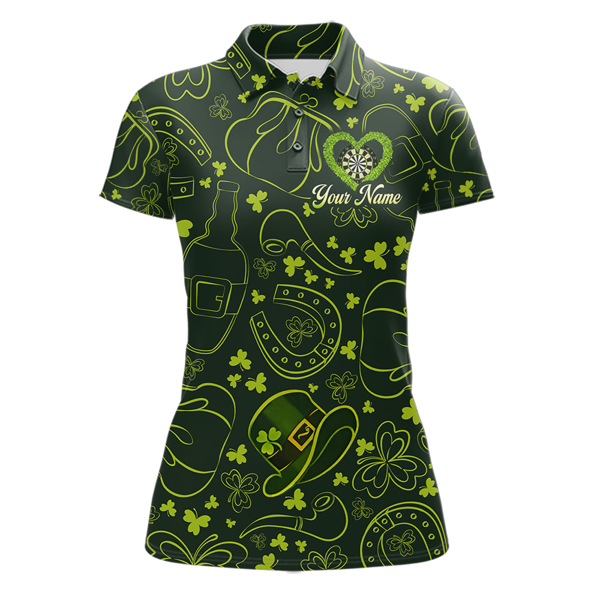 Heart Shamrock Dartboard St Patrick's Day Women Darts Polo Shirt Custom Darts Couple Jersey NYN2530