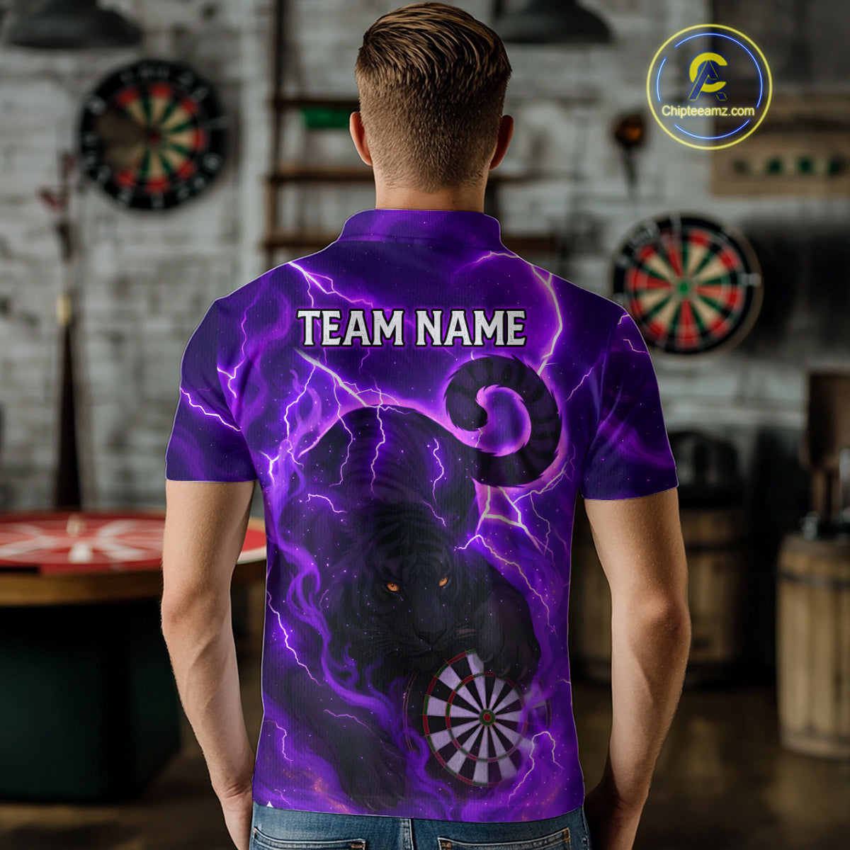 Custom Smoke Tiger Lightning Purple Dartboard Dart Men Polo Jerseys Funny Dart Shirts NYN1734