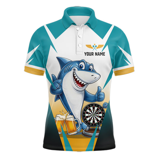 Custom Funny Shark And Cheer Beers Darts Polo & 1/4-Zip For Men Colorful Outfit Dart Team Attire NYN2904