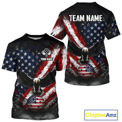 Vintage American Flag Patriotic Pickleball T-Shirt For Men Custom Eagle Pickleball Outfits NYN3861