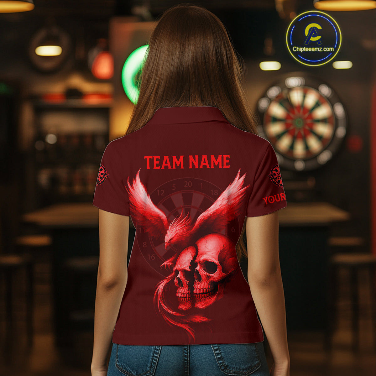 Darts Shirt For Women Personalized Eagle Skull Dartboard Dart Team Jerseys | Red NYN1154