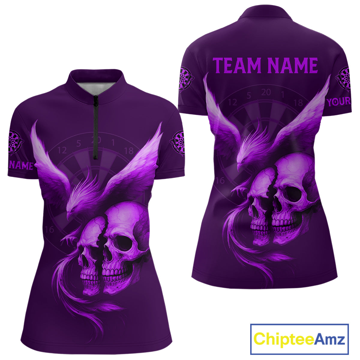 Darts Shirt For Women Personalized Eagle Skull Dartboard Dart Team Jerseys | Purple NYN1155