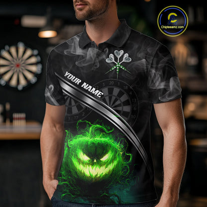 Halloween Men Darts Shirt Personalized Green Pumpkin Dartboard, Halloween Dart Jerseys NYN1164