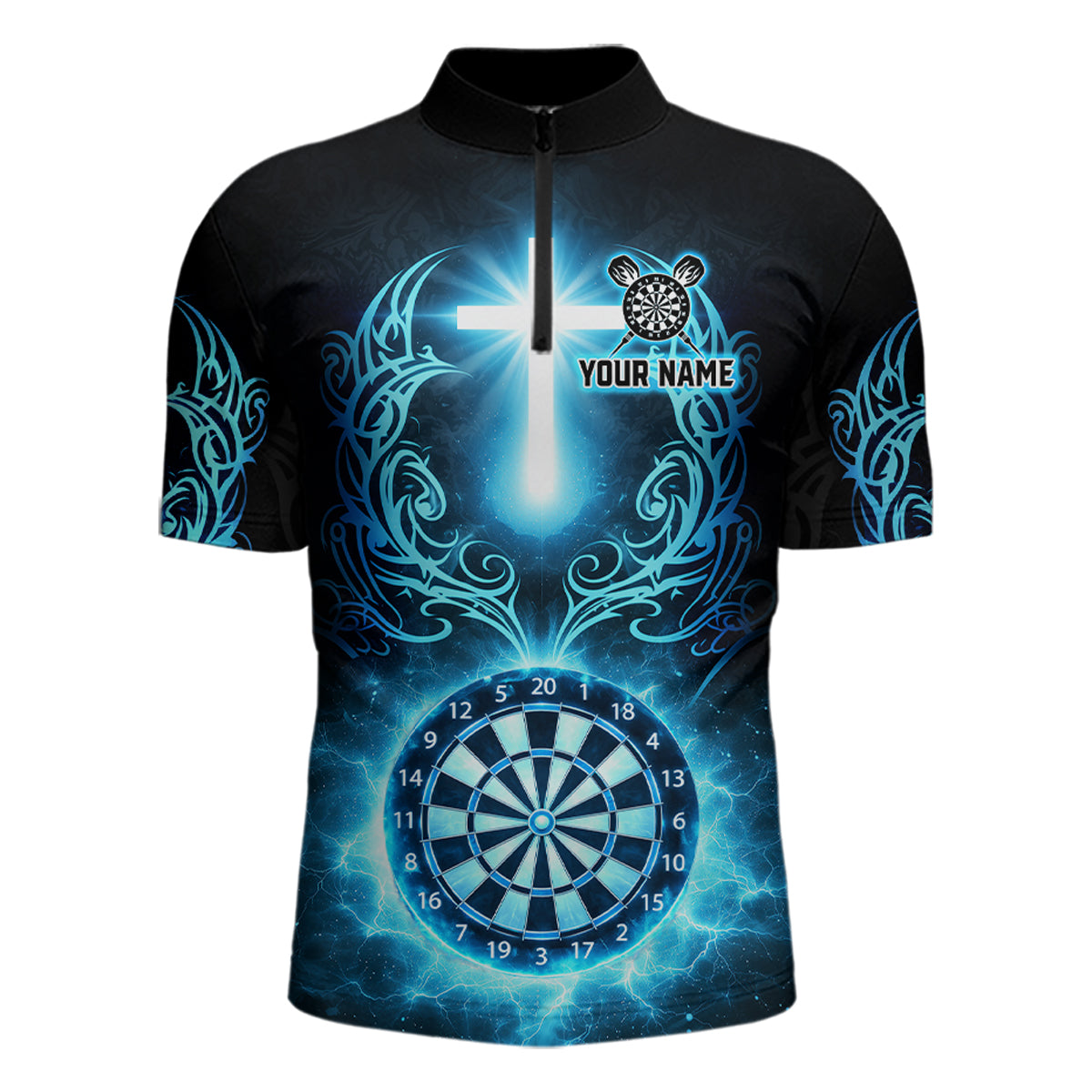 Thunder Blue Dartboard Cross Men Darts Team Shirt Personalized Tribal Dart Quarter-Zip Jerseys NYN2555