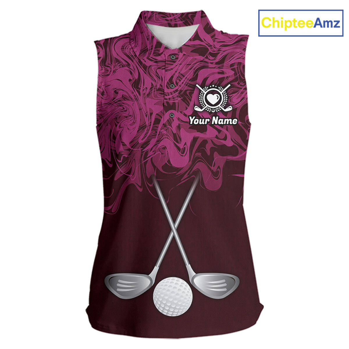 Women Golf Clothing Pink Fluid Pattern Sleeveless Golf Polo Shirt Custom White Golf Clubs Ball Golf Upf Shirts NYN2935