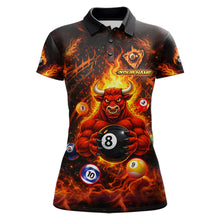 Load image into Gallery viewer, Fire Flame Funny Bull Plays Pool Ball Billiard Shirt For Women Custom 8 Ball Billiard Team Attire NYN2565