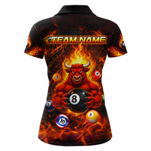 Load image into Gallery viewer, Fire Flame Funny Bull Plays Pool Ball Billiard Shirt For Women Custom 8 Ball Billiard Team Attire NYN2565