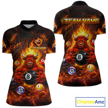 Load image into Gallery viewer, Fire Flame Funny Bull Plays Pool Ball Billiard Shirt For Women Custom 8 Ball Billiard Team Attire NYN2565