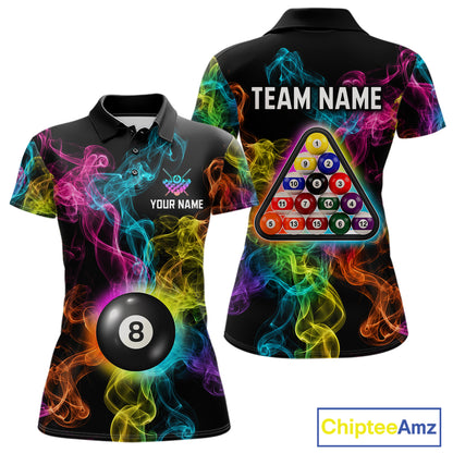 Personalized Colorful Smoke 8 Ball Pool Billiard Shirt For Women Custom Billiard Rack Team Jersey NYN3142