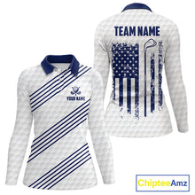 Load image into Gallery viewer, Patriotic Womens Golf Polo Shirts Custom American Flag Golf Apparel America Golf Shirt | Blue NYN3326