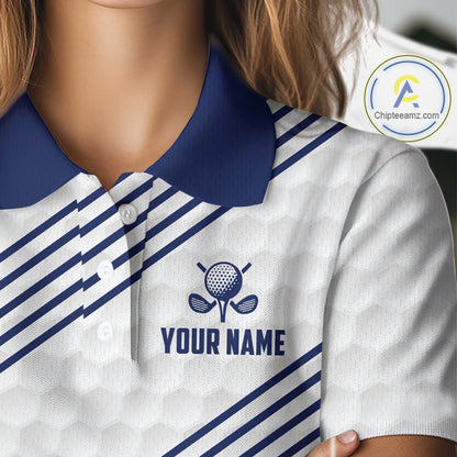 Patriotic Womens Golf Polo Shirts Custom American Flag Golf Apparel America Golf Shirt | Blue NYN3326