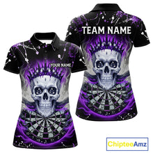 Load image into Gallery viewer, Grey Purple Smoke Crown Skull Dartboard Custom Women Polo Dart Shirt Splatter Dart Jerseys NYN1772