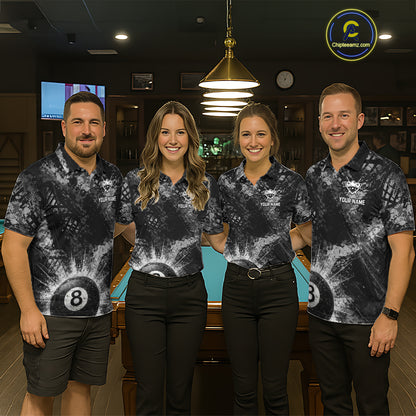 Black White Grunge Pool 8 Ball Billiard Shirt For Men Personalized Ball Billiard Attire Gifts NYN2569