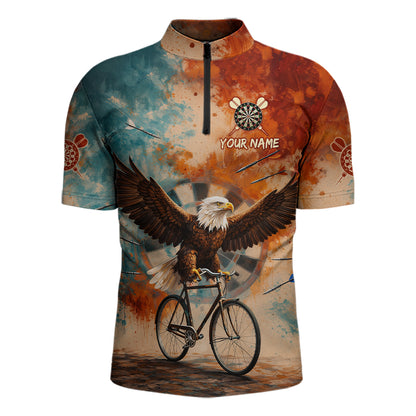 Blue & Orange Watercolor Funny Eagle Dartboard Men Dart Quarter-Zip Shirts Custom Dart Team Jerseys NYN2728