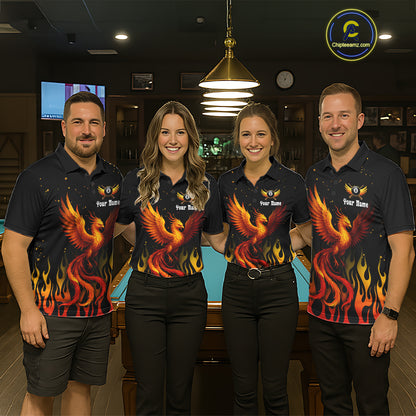 Flaming Phoenix Billiard League Shirts For Men Custom Wings 8 Ball Billiard Pool Jerseys NYN2309