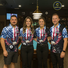 Load image into Gallery viewer, US Flag Smoke Eagle 8 Ball Pool Billiard Shirt For Men Custom Broken Glass Billiard Team Attire NYN2743