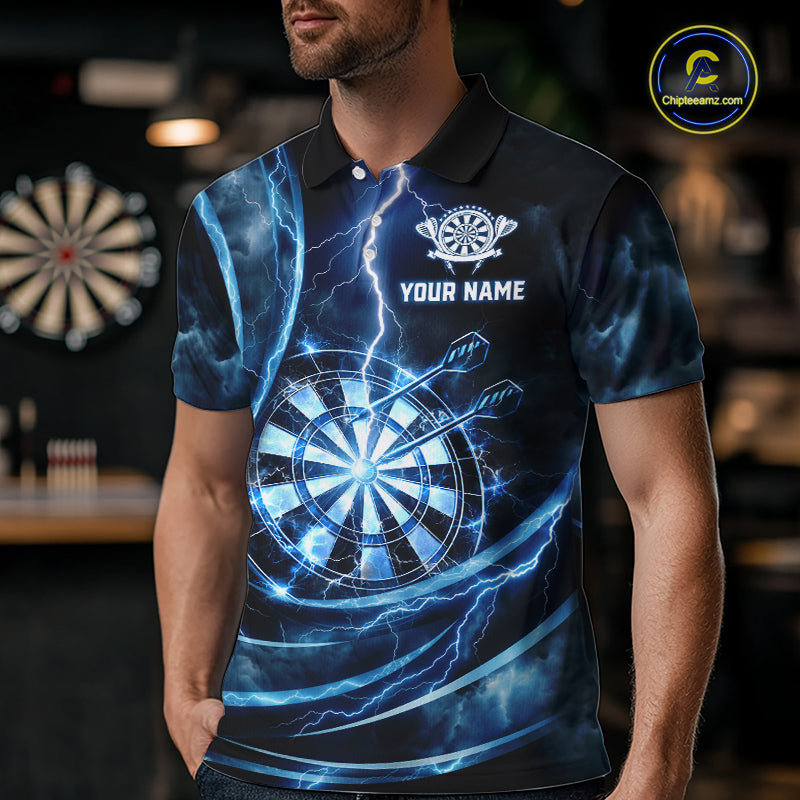 Personalized Thunder Darts Polo & 1/4-Zip Shirt For Men Lightning Dark Blue Dart Attire Jerseys NYN2955