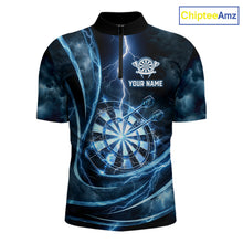 Load image into Gallery viewer, Personalized Thunder Darts Polo &amp; 1/4-Zip Shirt For Men Lightning Dark Blue Dart Attire Jerseys NYN2955
