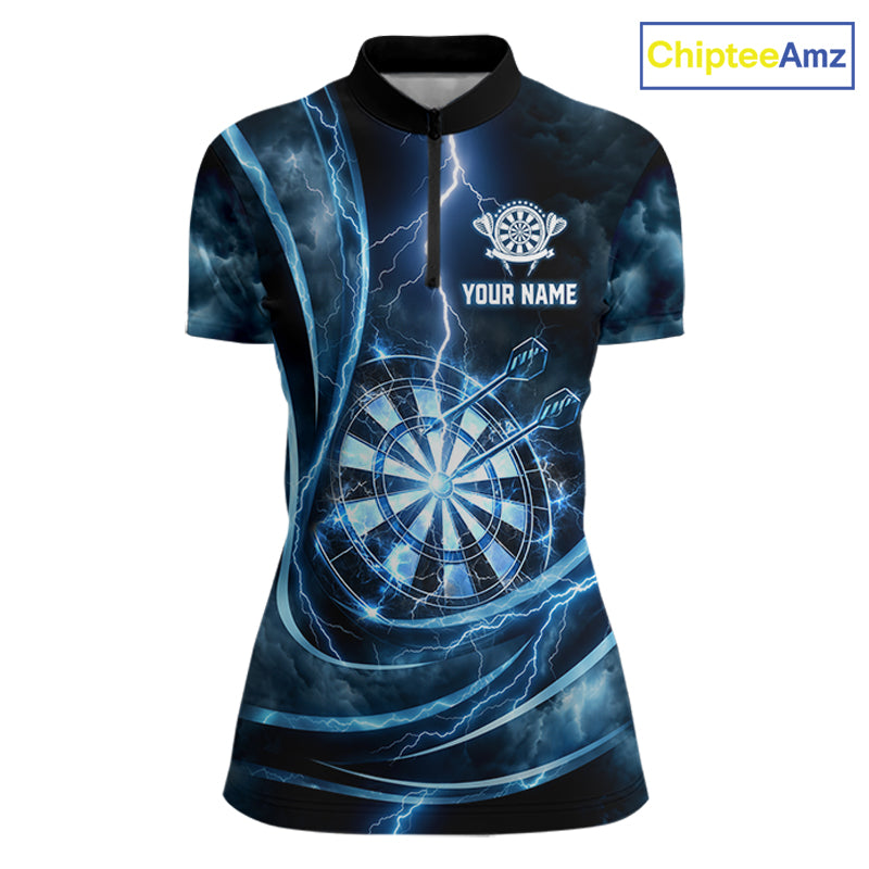 Personalized Thunder Darts Polo & 1/4-Zip Shirt For Women Lightning Dark Blue Dart Attire Jerseys NYN2955