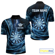 Load image into Gallery viewer, Personalized Thunder Darts Polo &amp; 1/4-Zip Shirt For Men Lightning Dark Blue Dart Attire Jerseys NYN2955