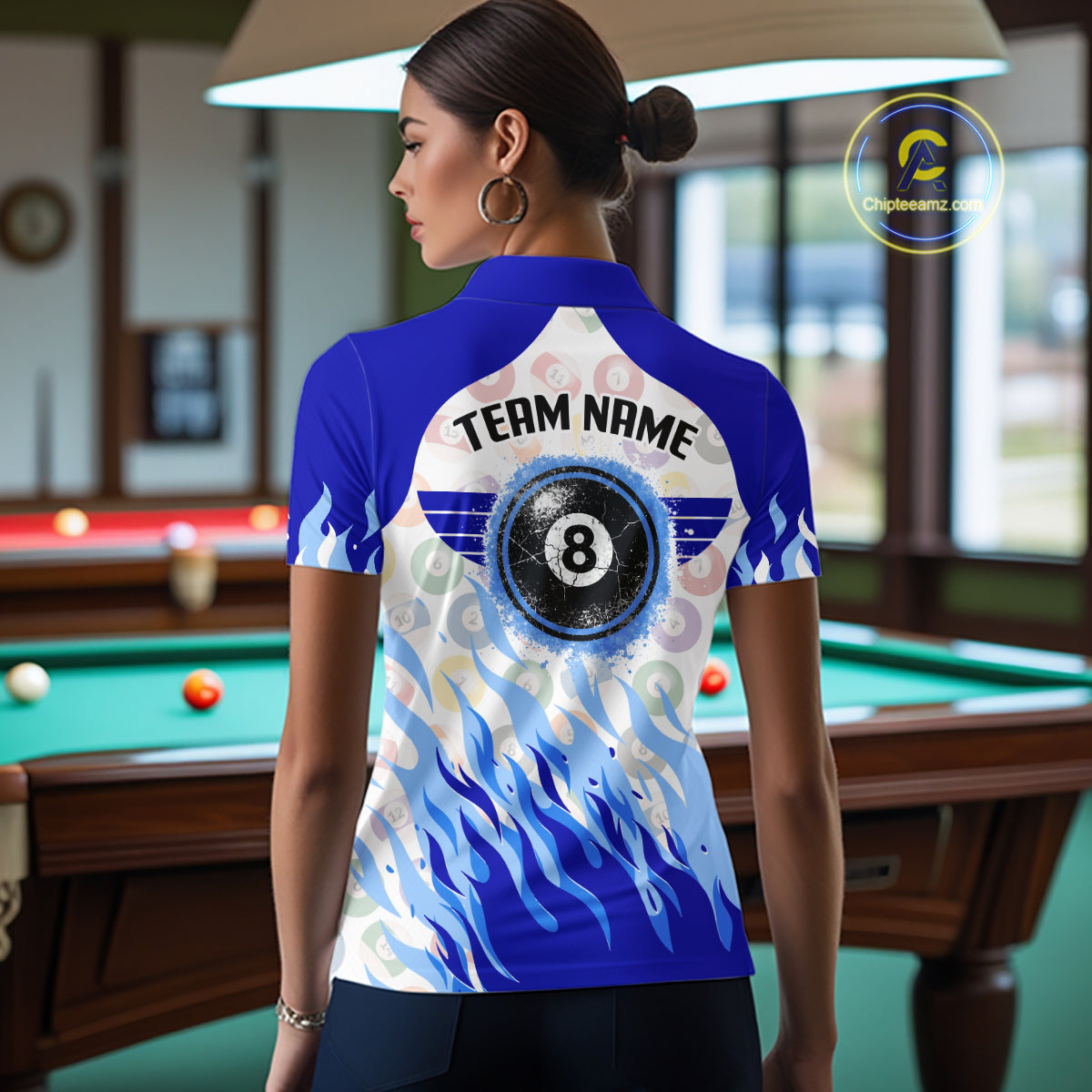 Blue Pool Billiard Balls League Jerseys For Women Custom Grunge Ball 8 Billiard Team Jersey NYN2316